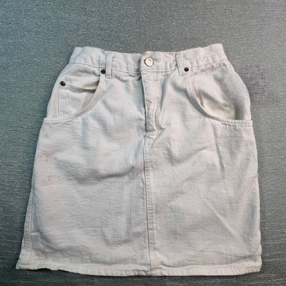 Y2K Preppy Streetwear 90s Mini Skirt High Waisted White Denim Cotton Size 5/6